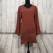 Kleen Women's Small Terracotta Brown Long Sleeve Double Layered Cotton Tunic