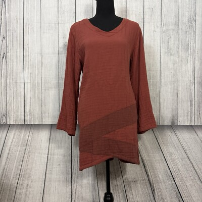 #ad Kleen Women#x27;s Small Terracotta Brown Long Sleeve Double Layered Cotton Tunic $12.50