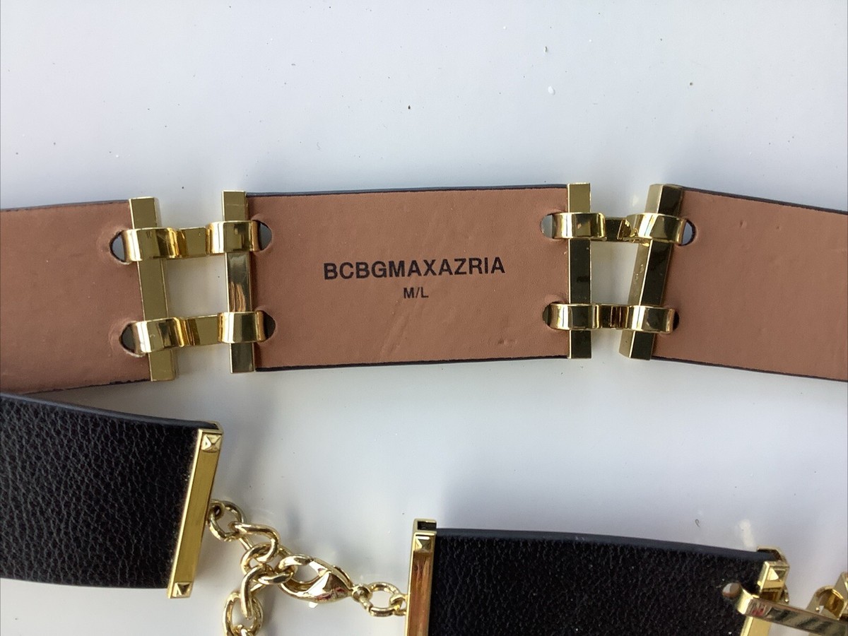 BCBG MAXAZRIA Belt Black With Adjustable Gold Chain Women display picture 2