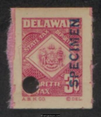 DELAWARE Cigarette Revenue DE C4S blue SPECIMEN ovpt., security punch, VF