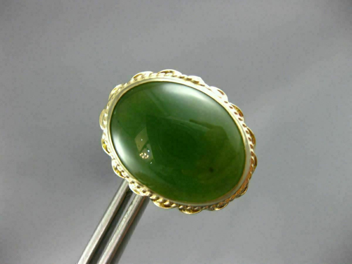 ANTIQUE LARGE & AAA JADE 14KT YELLOW GOLD 3D OVAL… - image 12