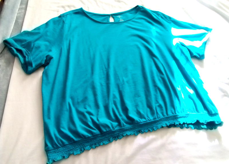 SJB SAINT JOHN's BAY Bright Aqua Blue Short Sleeve SCOOP Neck Knit Top Sz 3X