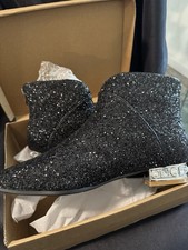 Women's Casual Glitter Sequins Pointy Toe Back Zip Low Heel Ankle Boots Shoes