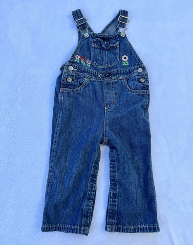 Y2K babyGap Blue Denim Floral Embroidered Overalls 18-24M