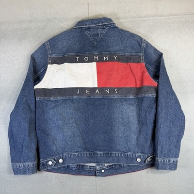 Tommy Jeans Denim Jacket Mens XL Blue Big Logo Retro Y2K Hilfiger