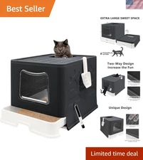 Durable XL Cat Litter Box - Top Entry with Scoop & Cleaning Brush Included