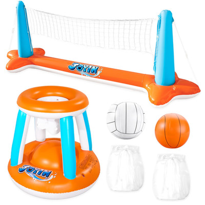 JOYIN Aufblasbares Pool Float Set mit Volleyballnetz Basketballkörbe Bälle