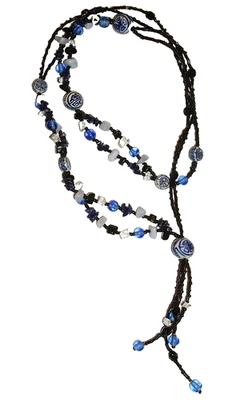 Blue agate, rock crystal sodalite gems, vintage porcelain Chinese beads necklace - Image 1 of 4