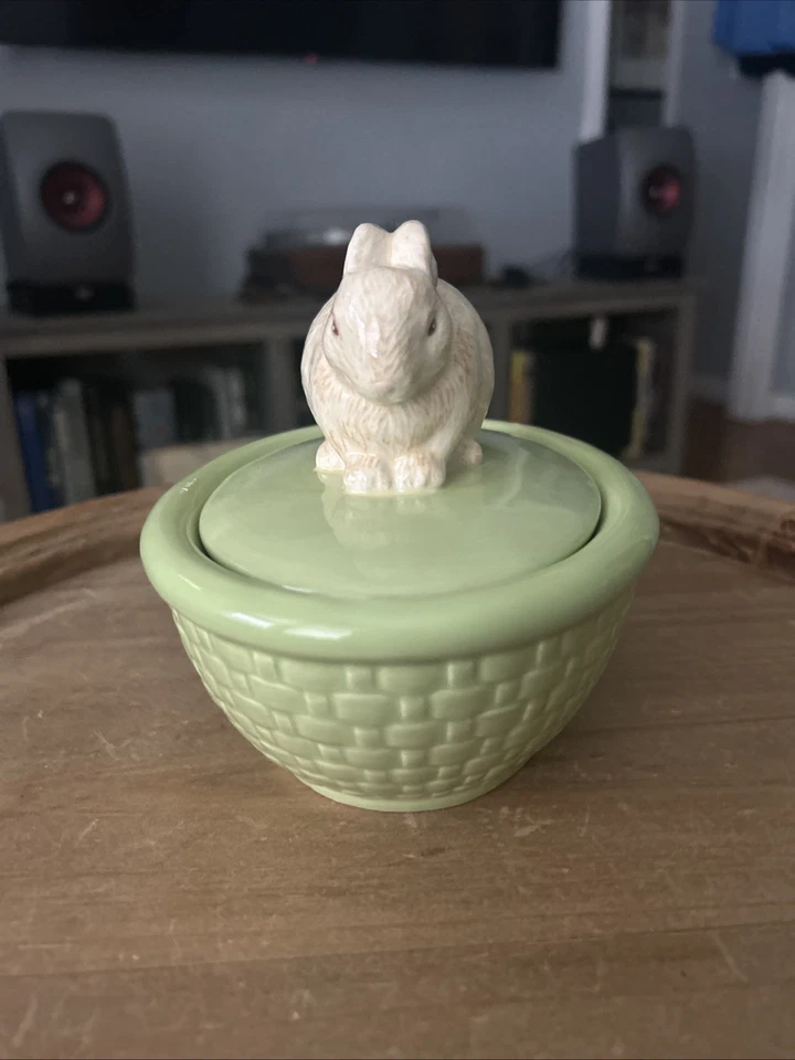 Hallmark Cerámica Conejo de Pascua Huevo Caramelo Plato Baratija Caja Verde Claro Foto 3 de 4