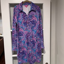 LILLY PULITZER UPF 50 Ports Terry Dress Turquoise Oasis Shelleidoscope Sz Medium