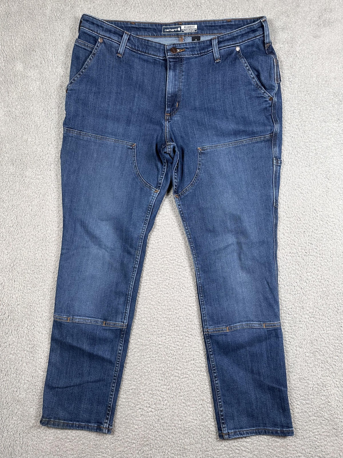 Carhartt Jeans Womens 14 Blue Relaxed Fit BD5110-W Work Utility Double Front