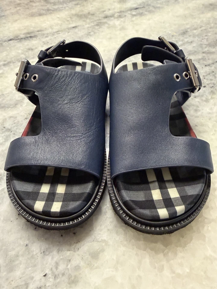 Сандалии Burberry детские темно-синие кожаные клетчатые с пряжкой ремешком размер 31 ЕС США 13 - Изображение 4 из 4