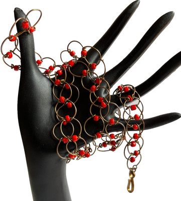 Vintage Circle Wire Loop Links Red Beaded Belt Necklace 37.5'' Hippie Groovy Boho