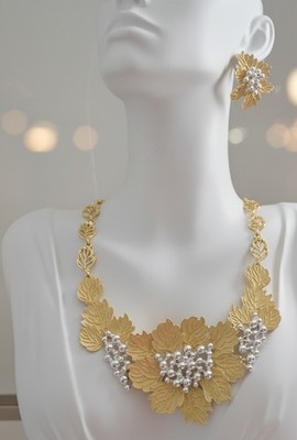 African Bold Party Blossom Haven Necklace Set- Gold and Silver