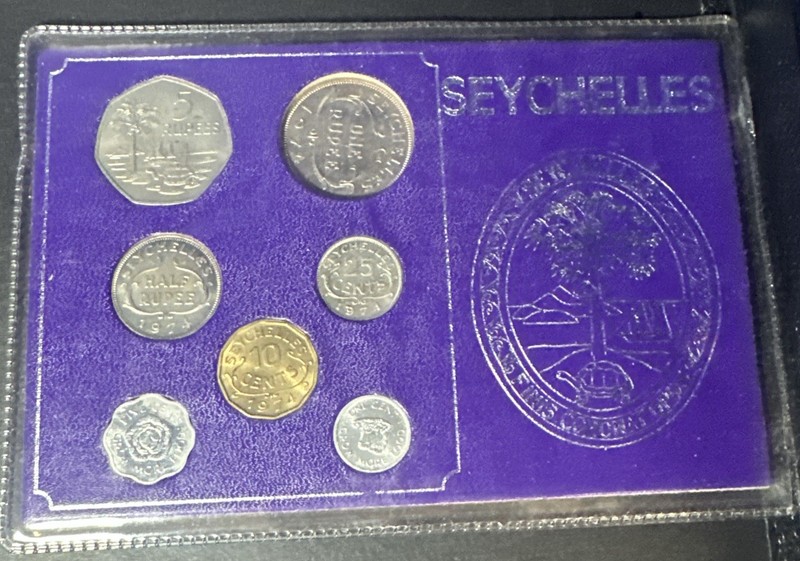 1974 Seychelles 7 Pc Uncirculated Coin Set In Original Plastic