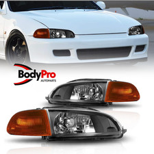 For 92-95 Honda Civic Housing Black Headlamp Amber Corner Headlight Leftright