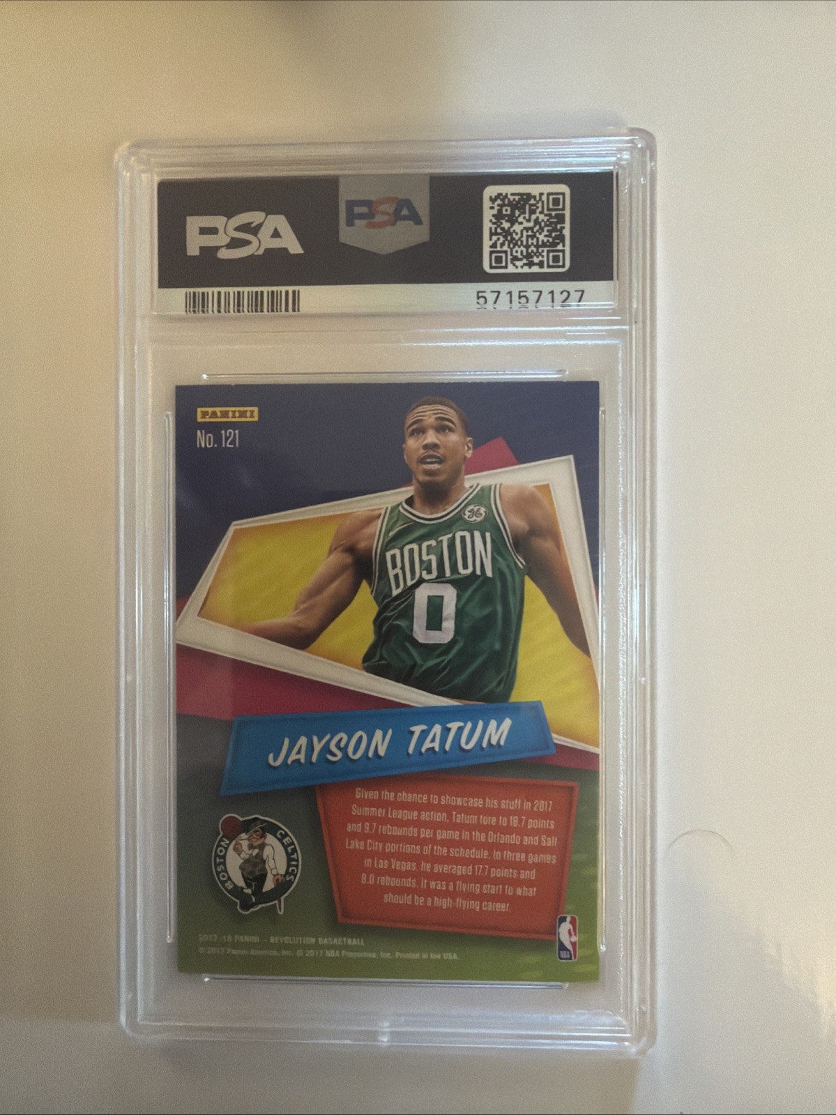 2017-18 Panini Revolution - Rookies Jayson Tatum #121 (RC) PSA 9 view 3