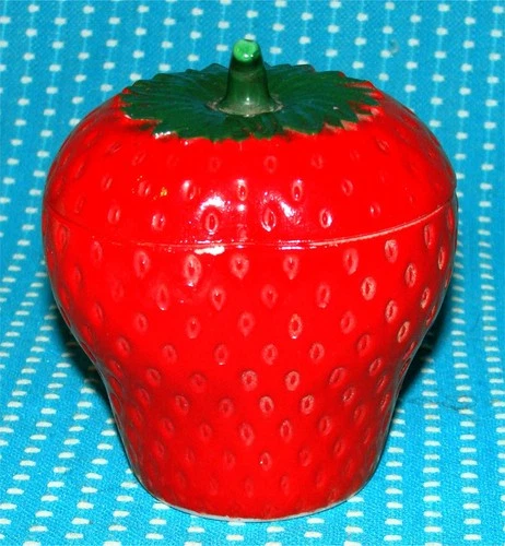Vtg Hazel Atlas Milk Glass Strawberry Shaped Jam Jelly Serving Jar Lid 4” Red