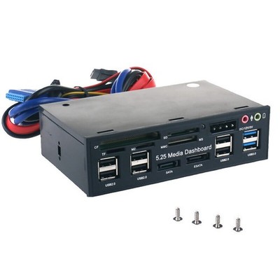 5.25'' PC Front Panel Dashboard Media USB 3.0 Hub Audio Esata SATA Card Reader