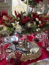 Antique Victorian Silver Plate 3 Arm Epergne with Set of Red Etched Bohemian Bow