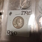 1936 D Washington Quarter– 90% Silver–Good Circulated Condition-