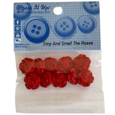 Dress It Up Stop & Smell the Roses Red Buttons Shank - 3D Flowers 032