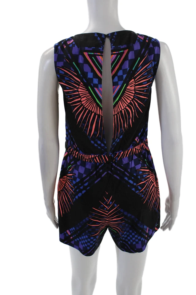 Mara Hoffman Womens Sleeveless Scoop Neck Abstract Romper Black Blue Size XS - Image 3 of 4