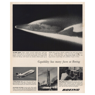 1962 Boeing: Space Vehicle Research Model Glows Vintage Print Ad