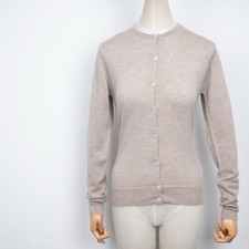 JOHN SMEDLEY Womens Beige Crew Neck NEW ZELAND MERINO WOOL EXTRA Cardigan Size M