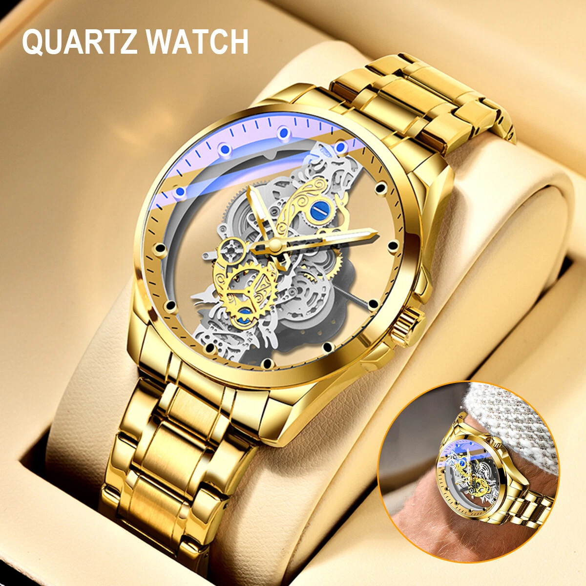 Luxury Skeleton Watch Men s Stainless Steel Hollow Mechanical
