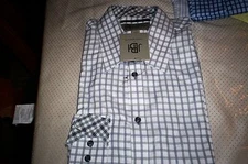 NWT JBH JHANES BARNES SPREAD COLLAR SLIM FIT DRESS SHIRT-WHITE/BLACK PLAID-XL
