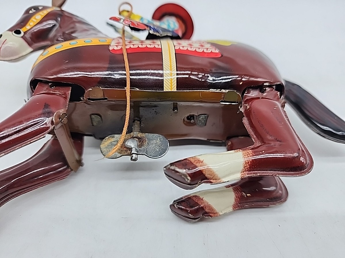 WORKING Vintage Haji Tin Windup Cowboy Riding Horse Western Hero