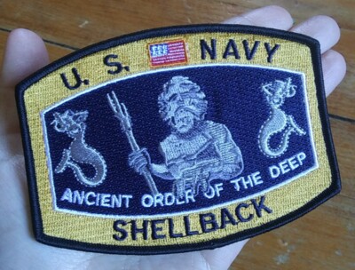 King Neptune SHELLBACK Navy Iron On Embroidered Hat Patch