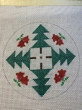 Handpainted needlepoint Zweigart 18 mono Canvas Christmas Tree Ornaments