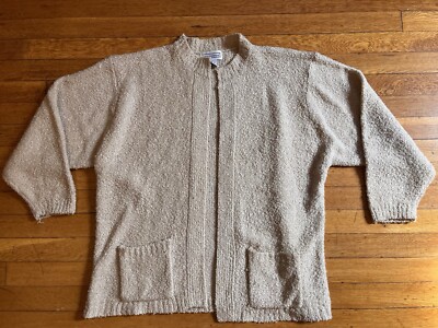 VINTAGE Steppingstones Cardigan Sweater Women s 42 22W Beige Chenille