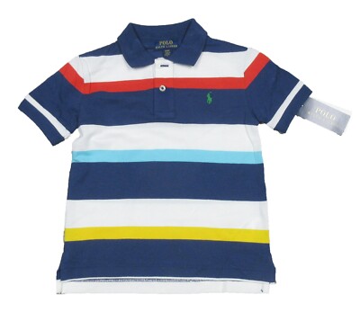 Polo Ralph Lauren Boys Blue Multi Stripe Mesh Short Sleeve Polo