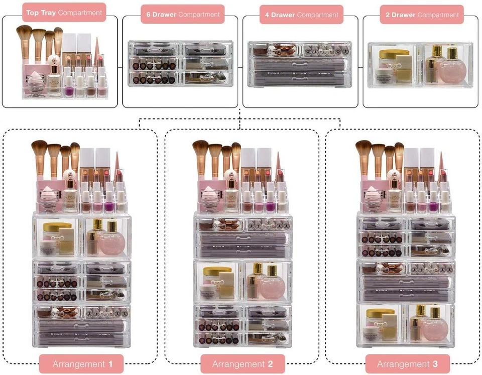 Organizador de Maquillaje Acrílico Extra Grande - Caja de Almacenamiento de 12 Cajones y 16 Compartimentos Foto 4 de 4