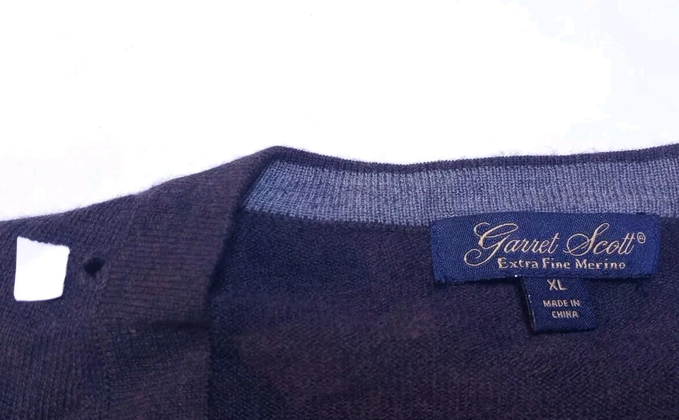 Suéter Garret Scott Extra Fino Lana Merino Para Hombres XL Marrón Cuello en V Foto 3 de 4