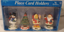 4Pc Set Christmas Place Card Menu Holders Snowman Tree Bear Santa Bobbles Bounce