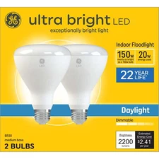 GE Ultra Bright LED Light Bulbs 150 Watt Daylight BR30 Floodlights Medium Base