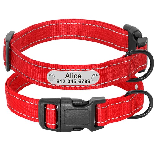 Reflective Personalised Cat Dog Collars Nylon Adjustable With Custom Name ID Tag - Picture 16 of 17