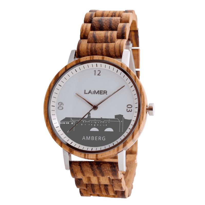 LAiMER Holzuhr Amberg Armbanduhr 100% Zebranoholz City Watch Amberg
