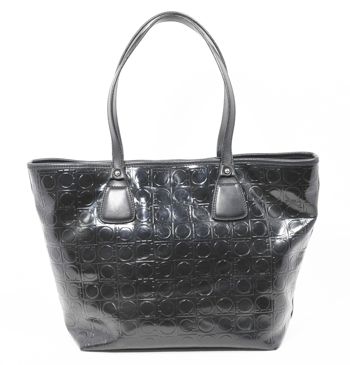 Salvatore Ferragamo Ferragamo Black Gancini Embossed Leather