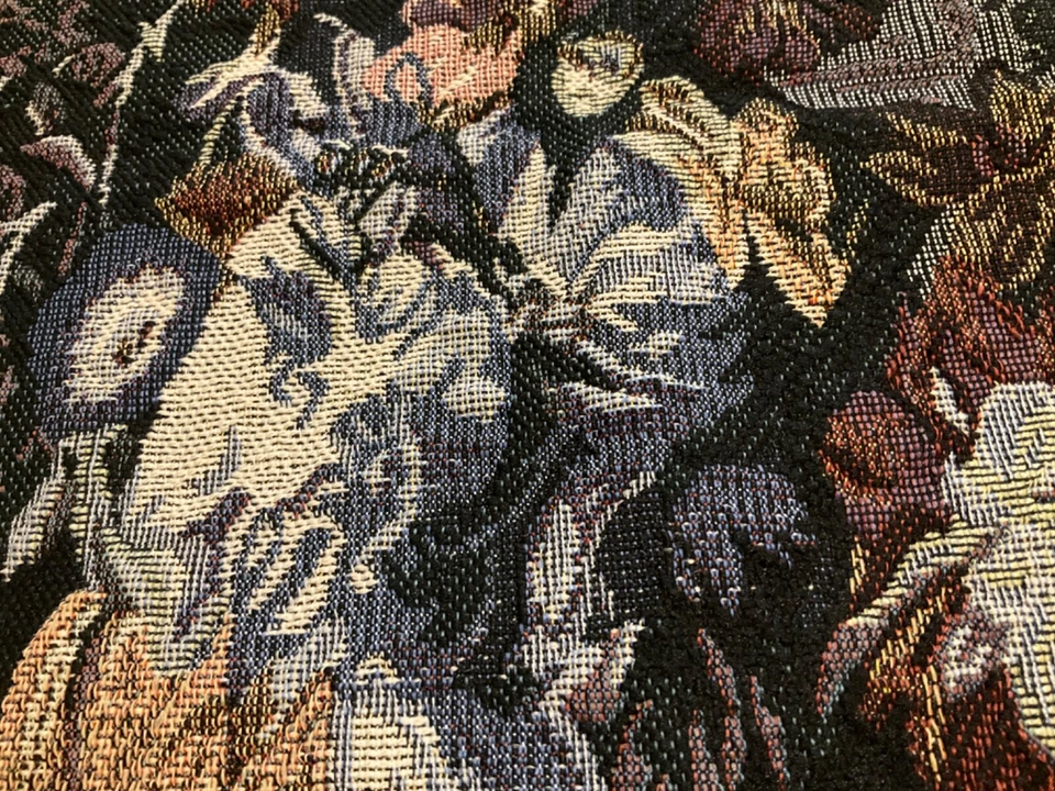 Vintage Tapestry Wall Hanging Flower Art Design Blues 16" x 23.5 - Image 4 of 4