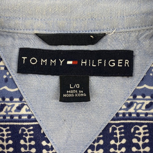 Tommy Hilfiger Men Size L Blue Geometric Button Down Front Pocket SS Shirt U1 - Picture 4 of 7