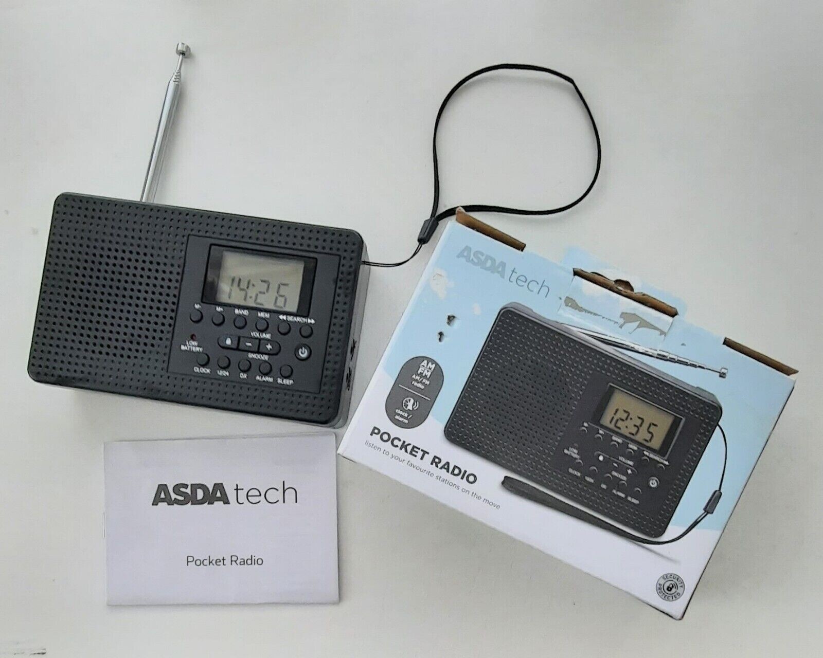 ASDA Tech AM/FM Pocket Digital Radio Battery Powered With Alarm & LCD