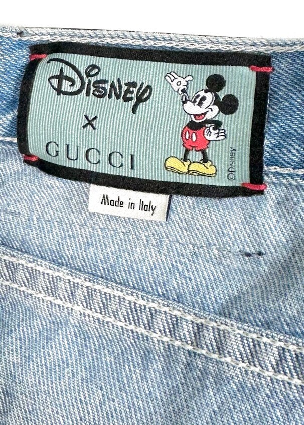 Gucci X Disney Mickey Embroidery Wide Leg Blue Jeans - size 27 | eBay