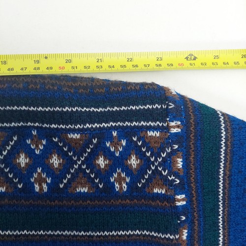 Knit Jumper Mens Size L / XL Blue Geometric Long Sleeve Oversized Y2K Acrylic - Picture 7 of 13