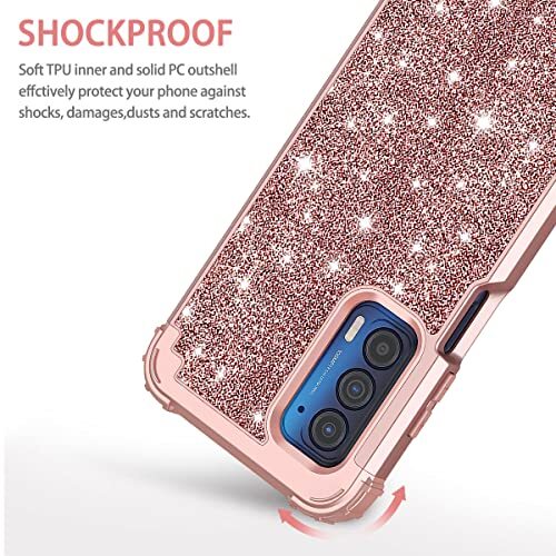 Moto Edge 2021 Case, 5G UW Sparkly Glitter Shockproof Hybrid Shiny Rose Gold - Zdjęcie 6 z 8