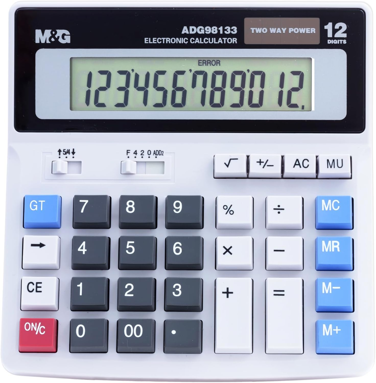 Desk Calculator 12 Digit Extra Large LCD Display, Dual Solar Power and Battery,-image